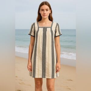 Old Navy Square Neck Metallic Stripe Shift Dress XS Boho Peasant Beachy Nautical